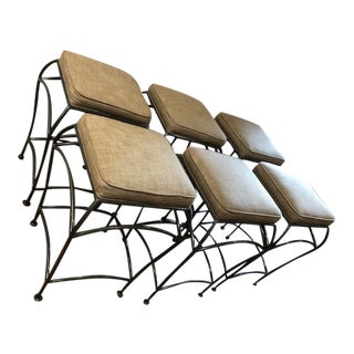 Custom Counter Hight Stools With Restoration Hardware Fabric - Set of 6 Available For Sale
