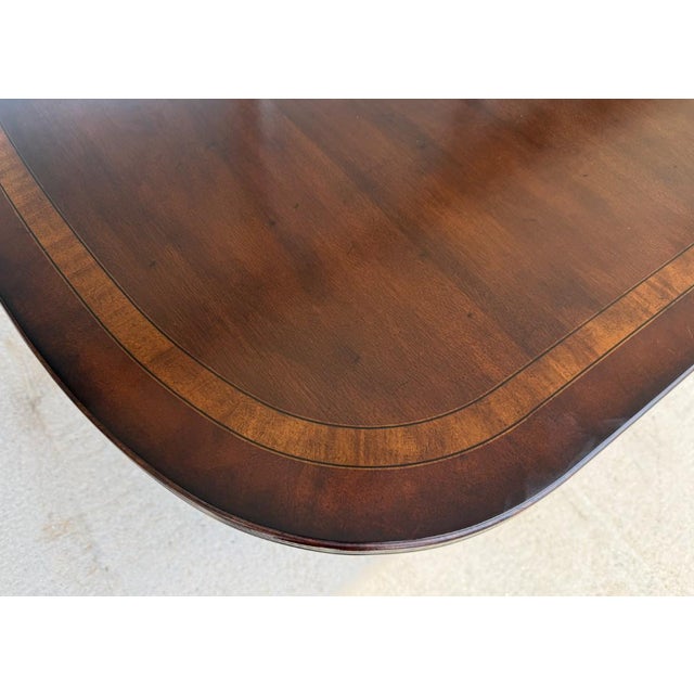 Drexel Heritage Banded Mahogany Double Pedestal Dining Table With Two Leaves For Sale - Image 11 of 17