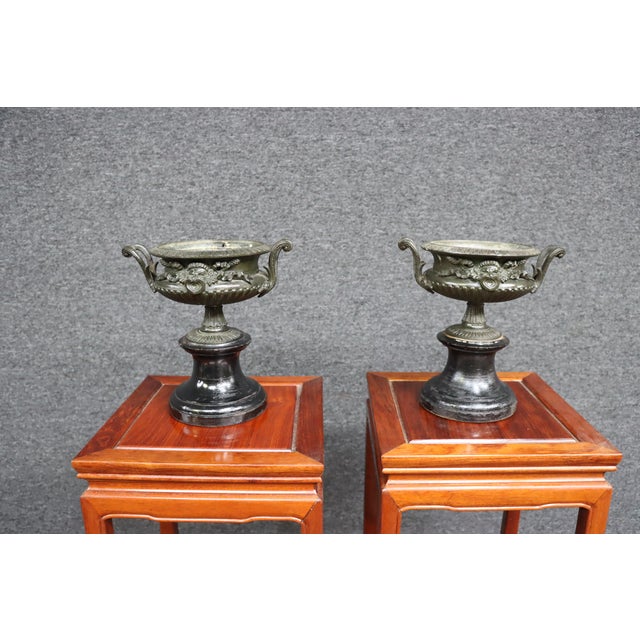 19th Century Victorian Bronze & Wood Urns/Pair For Sale - Image 9 of 9
