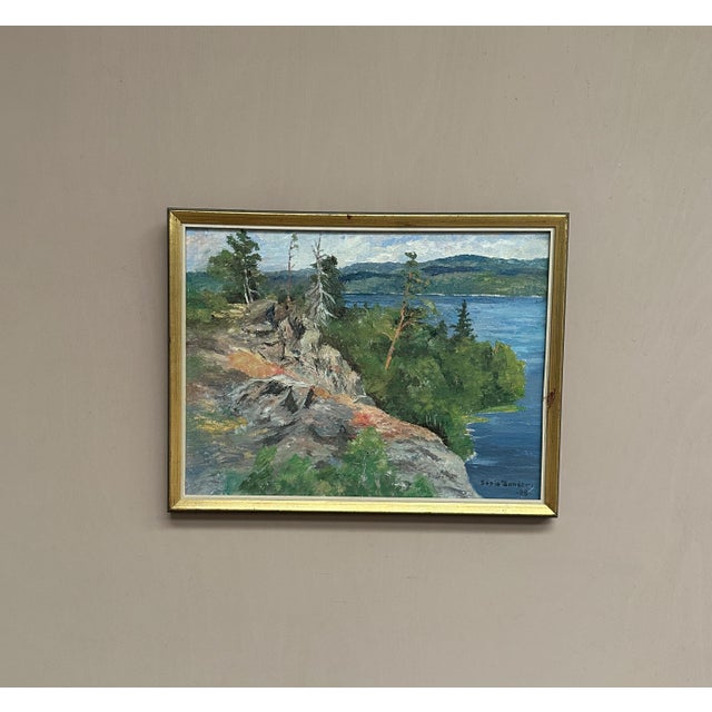 Original Vintage Swedish Oil on Canvas – “Landscape” by Sonia Yander – Signed & Dated 1983 – Framed – 43 × 33 cm (16.9" ×...