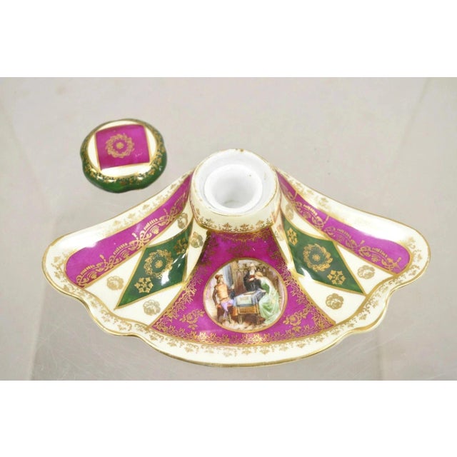 Antique Old Vienna Paris Porcelain Inkwell and Ink Blotter Desk Set - 2 Pc Set For Sale - Image 11 of 12
