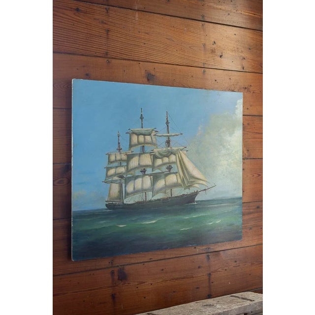 Vintage Nautical Ship Painting, 1978 — Oil on Masonite Board, 30x40 For Sale - Image 9 of 13