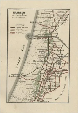 Antique Map of Dutch Cities Haarlem, Zandvoort, Bloemendaal and Wijk Aan Zee, 1884