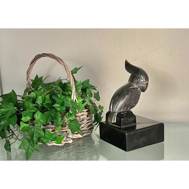 Antique Spelter Metal Art Deco Sculpture Cockatoo Bird on Metal Base, Circa 1920's-1930s For Sale - Image 12 of 12
