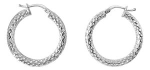 25mm Diamond Cut White Gold Hoops 14k White Gold, 2 Pieces