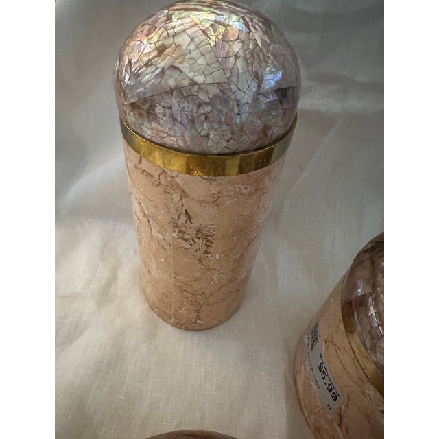 Peach Post Modern Set of 3 Peach/Pink Tessellated Stone- Dome Lid Boxes For Sale - Image 8 of 10