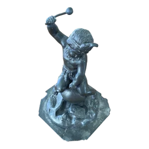 Metal Cherub With Mallet for Iron Forge Made in Silver Plate with Metal Patina