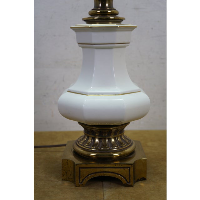 Stiffel Mid Century Hollywood Regency Brass & Porcelain Table Lamp MCM 37” For Sale - Image 12 of 14