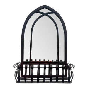 Blackened Bronze Cathedral Style Beveled Glass Wall Mirror and Caddy