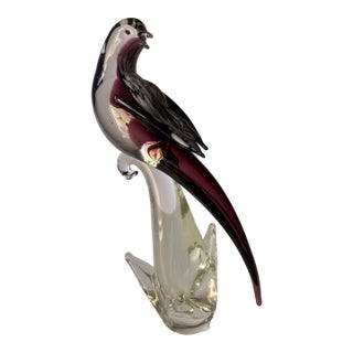 Murano Vintage Hand Blown Glass Purple Bird Sculpture For Sale