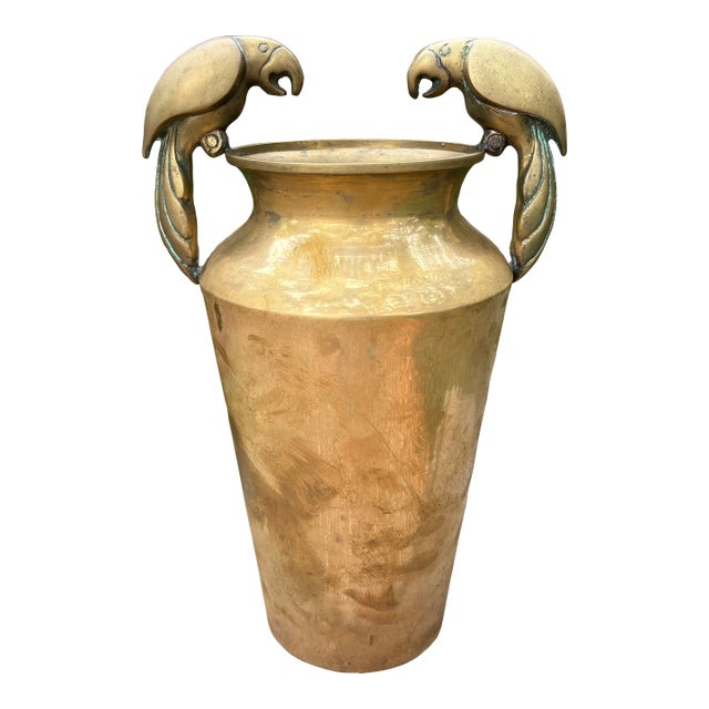 Dolbi Cashier Brass Vase With Parrots. For Sale