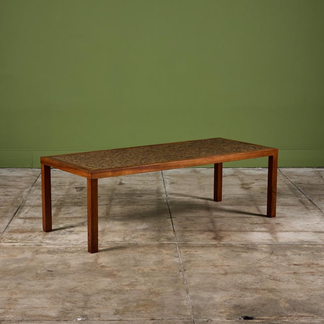 Mid-Century Modern Gordon & Jane Martz Green Speckle Glazed Coin Tile Coffee Table For Sale - Image 3 of 15