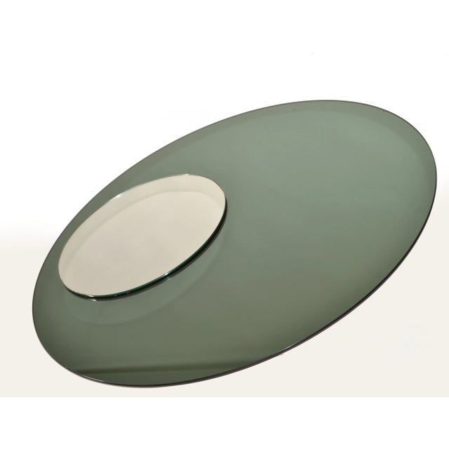 Fontana Arte Style Round Double Glass Wall Mirror Italy Mid-Century Modern 1970 For Sale In Miami - Image 6 of 12