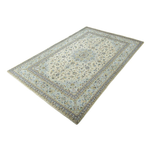 Hand-Knotted Oriental Rug Kashan Kork Rug in Pastel Shades & Fine Pile Wool For Sale