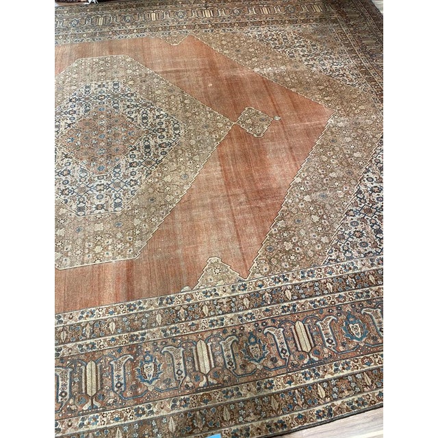 Palatial Antique Persian Hajijalili Tabriz Soft Aged Hues of Rust Rug 12 x 17 For Sale - Image 9 of 15