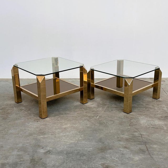 Late 20th Century Brass and Glass Coffee Tables from Belgo Chrom, Belgium, 1970s, Set of 2 For Sale - Image 5 of 11