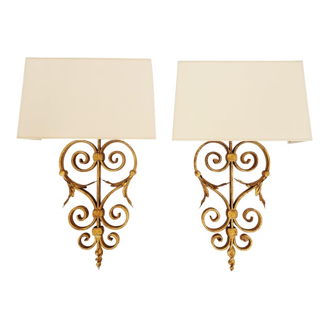 Visual Comfort Gilt Iron Wall Sconces - a Pair For Sale