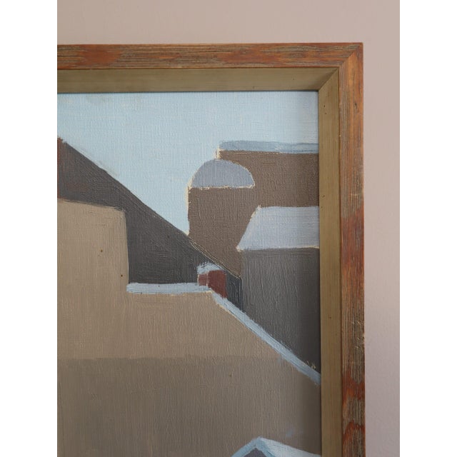 Textile Mid-Century Modern 'Winter Rooftops' Vintage Swedish Abstract Cityscape Oil Painting, Framed For Sale - Image 7 of 11