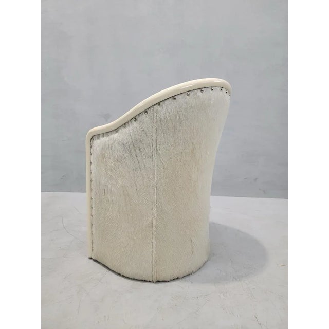 Vintage Italian Cream Lacquer Barrel Back Occasional Chair Tonon Style Newly Reupholstered in Cowhide For Sale - Image 4 of 8