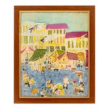 Illegibly Signed Street Scene Batik, 1976 For Sale