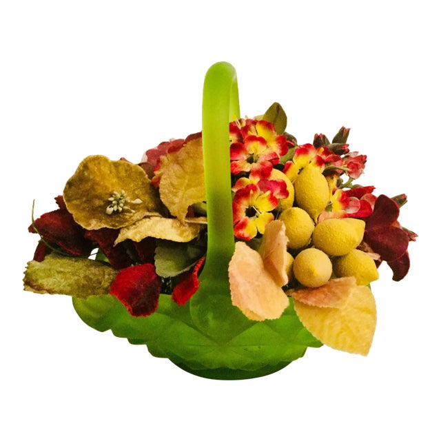 Bright Green Vintage Flower Basket For Sale