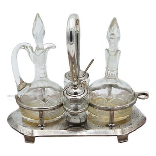 Acid-Etched Glass Cruets and Salt and Pepper Shakers, Set of 5 For Sale