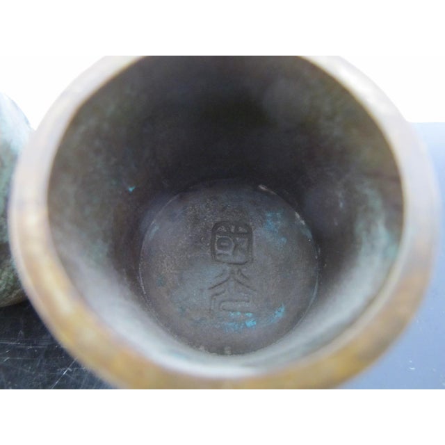 Chinese Bronze Dragon With Pearl Hoof Shaped Brush Cup Paperweight Pair For Sale - Image 10 of 18