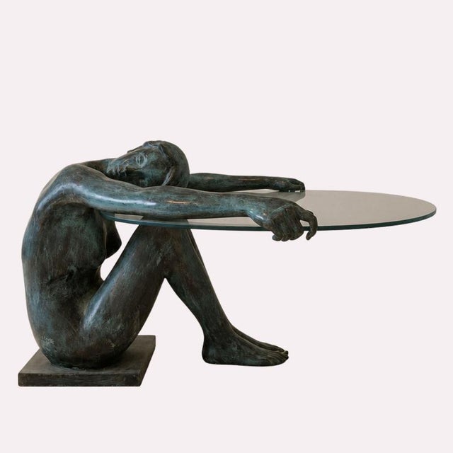 Sculptural Bronze Coffee Table with Female Nude, France, 1950s For Sale - Image 9 of 9