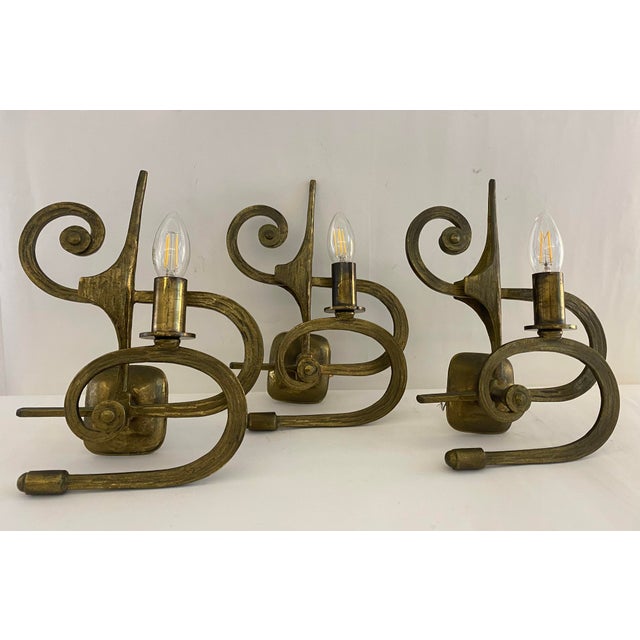 Vintage Bronze Wall Lights, Italy, 1950s, Set of 3 For Sale - Image 6 of 7