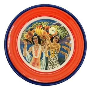 1980s 7.25" Eugene Savage "Island Feast" Red Salad Plate by Lynn Krantz Dish Books