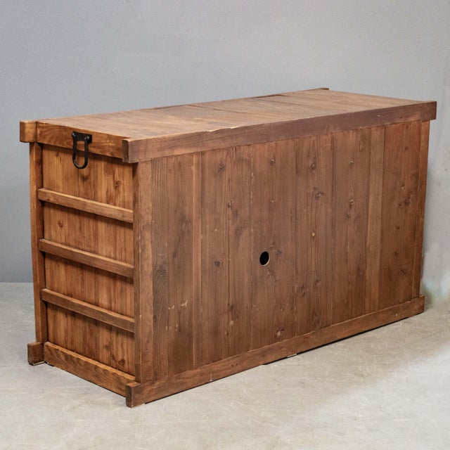 Camel Antique Japanese Cedar & Elm Goshu Mizuya Kitchen Chest For Sale - Image 8 of 11
