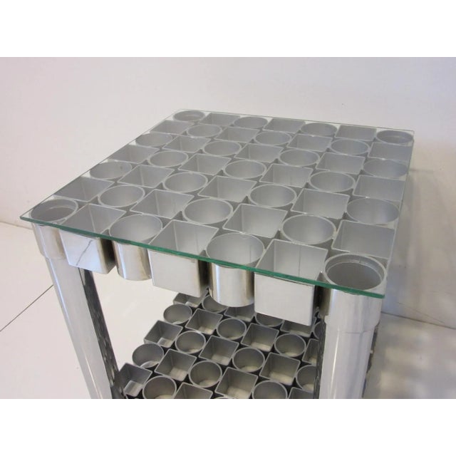 Late 20th Century Italian L.A.R.M. Designs Chromed Steel & Glass Sculptural Side Table For Sale - Image 5 of 11