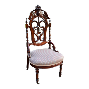 Antique Carved Walnut Victorian Rococo Revival Womans Slipper Chair