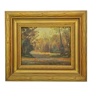Mid 20th Century Painting Moody Forest Oil on Canvas Signed Charles Harmon Vintage Art
