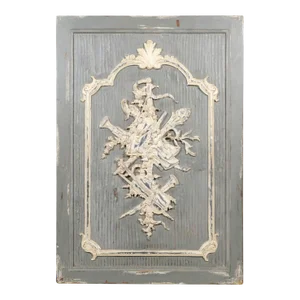 French 19th Century Carved and Painted Wooden Panel with Liberal Arts Allegory