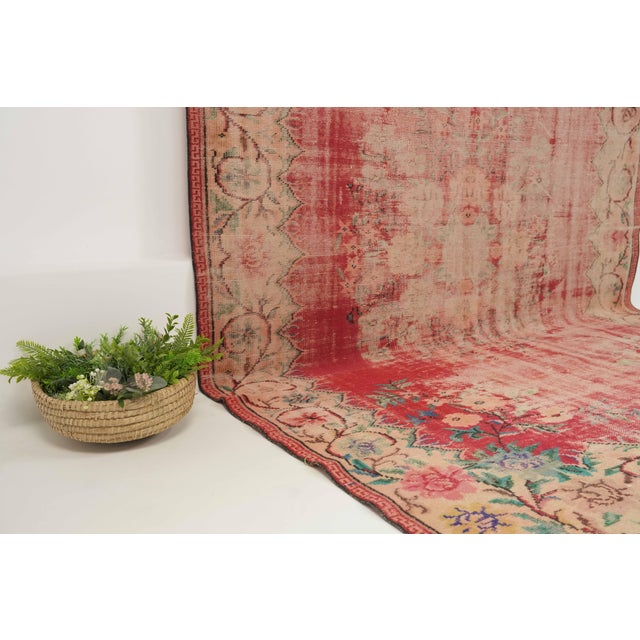 1970s Vintage Turkish Handmade Wool Cotton Red Area Rug For Sale - Image 4 of 12