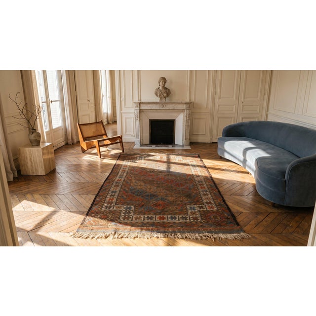 1890s Brown Tribal Islamic Prayer Antique Baluch Turkmen Rug 3'0" X 5'3" Handknotted Wool Carpet For Sale - Image 9 of 10