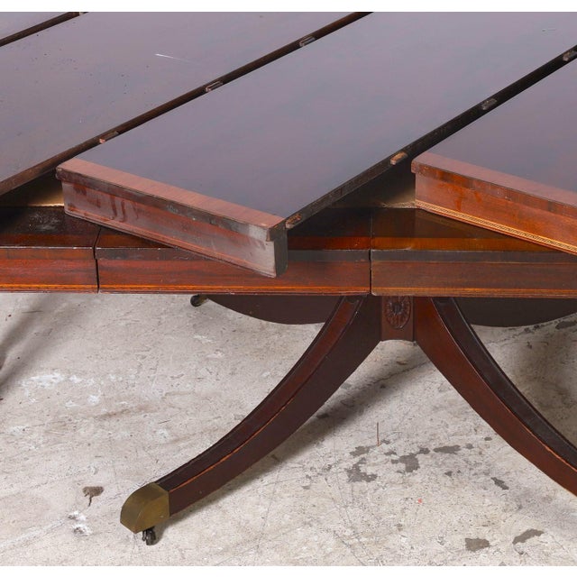 Brown English Regency Style 19th Century Mahogany and Fruitwood Inlaid Pedestal Table For Sale - Image 8 of 9