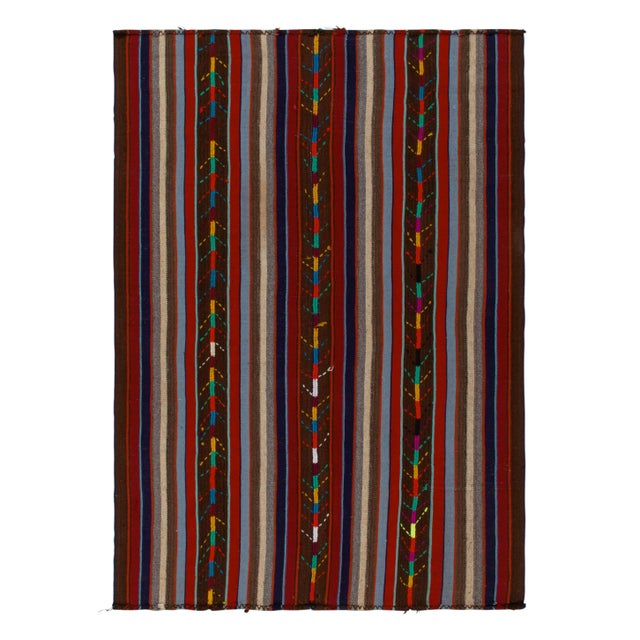 Textile 1950s Vintage Chaput Kilim Rug in Beige-Brown, Red, Multicolor Stripes For Sale - Image 7 of 7