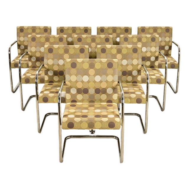 Mies Van Der Rohe Brno Style Mid-Century Modern Chrome Tubular Cantilever Club Chairs, Set of Ten For Sale