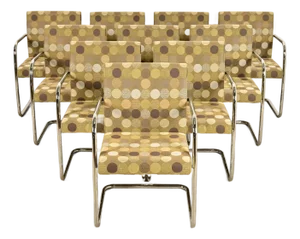 Mies Van Der Rohe Brno Style Mid-Century Modern Chrome Tubular Cantilever Club Chairs, Set of Ten