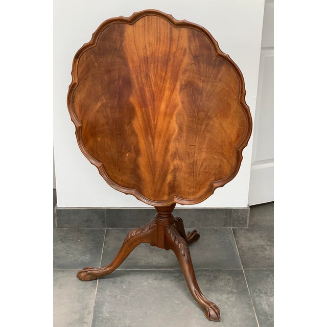 Chippendale Vintage Tilted Piecrust Table Ball Claw Feet For Sale - Image 3 of 9