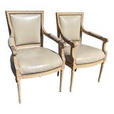 Pair of French 19th C Directoire Re-Painted Fauteuil Arm Chairs For Sale
