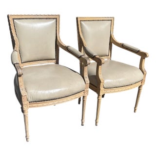 Pair of French 19th C Directoire Re-Painted Fauteuil Arm Chairs For Sale