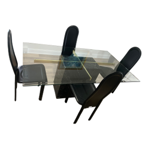 1990s Artedi Italian Black Marble and Glass Dining Room Set of 5