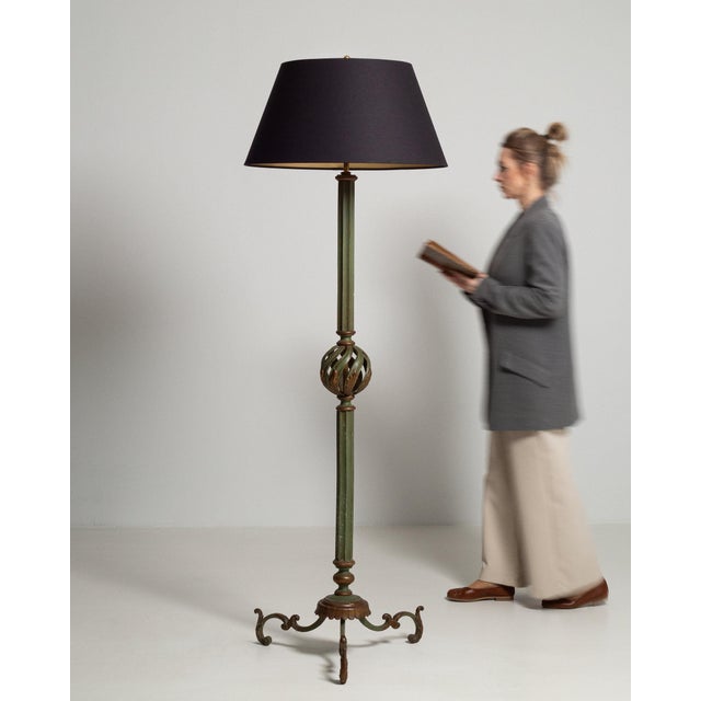 1940s France Deep Ebony Black Ebonized Floor Lamp For Sale - Image 9 of 11