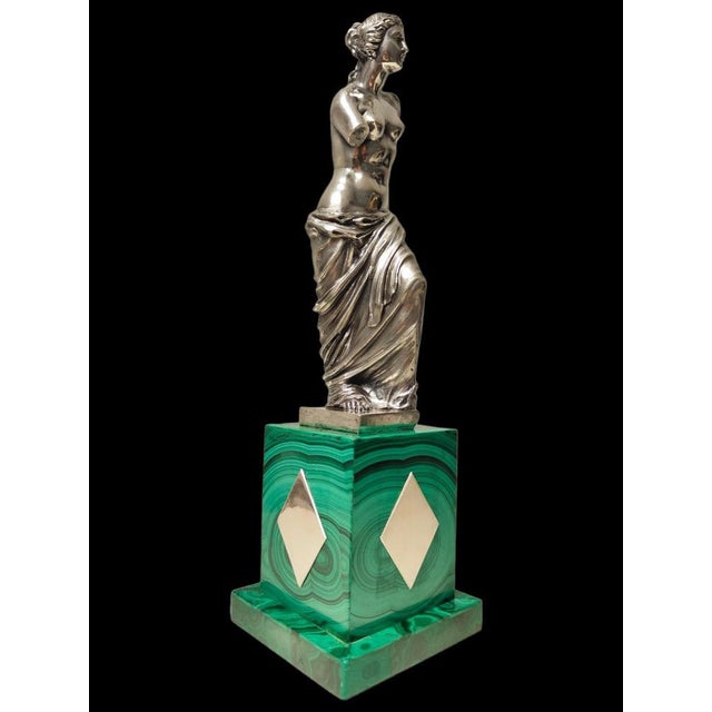 Sculpture of Venus, 20th Century, Silver on Malachite Base For Sale - Image 6 of 14