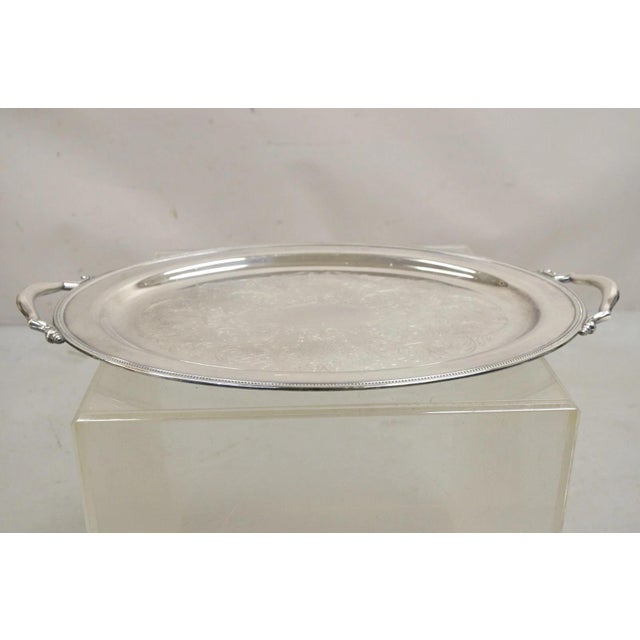 Silver Vintage Oneida Edwardian Style Silver Plated Oval Etched Serving Platter Tray For Sale - Image 8 of 11