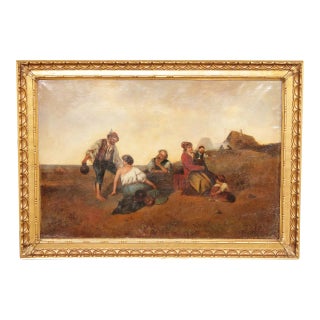 Antique 19th C. Hungarian Countryside Festive Scene Oil on Canvas, After Ferencz Szabo For Sale