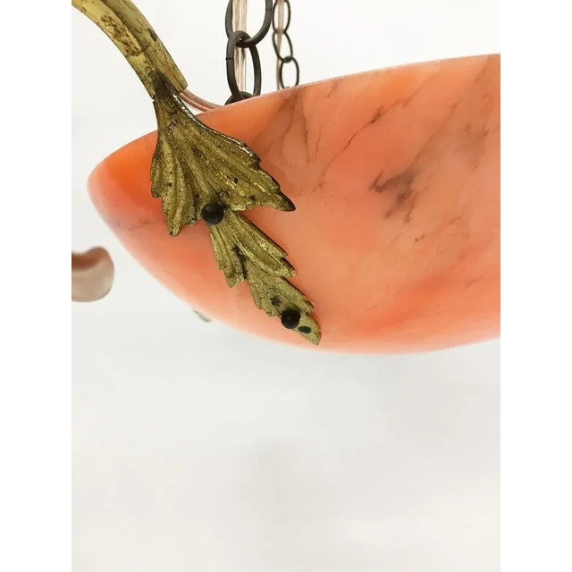 Stone Alabaster Hanging Lamp with Fire-Gilded Ornaments, 1910-1920 For Sale - Image 7 of 10